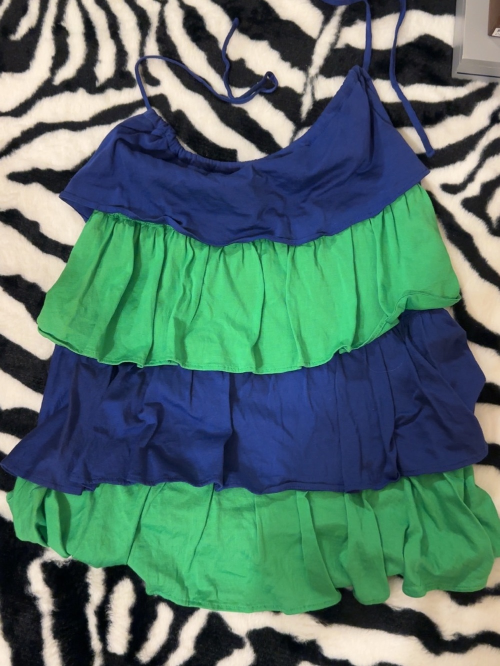 Ralph Lauren Blue and Green Tiered Ruffle Tank Top